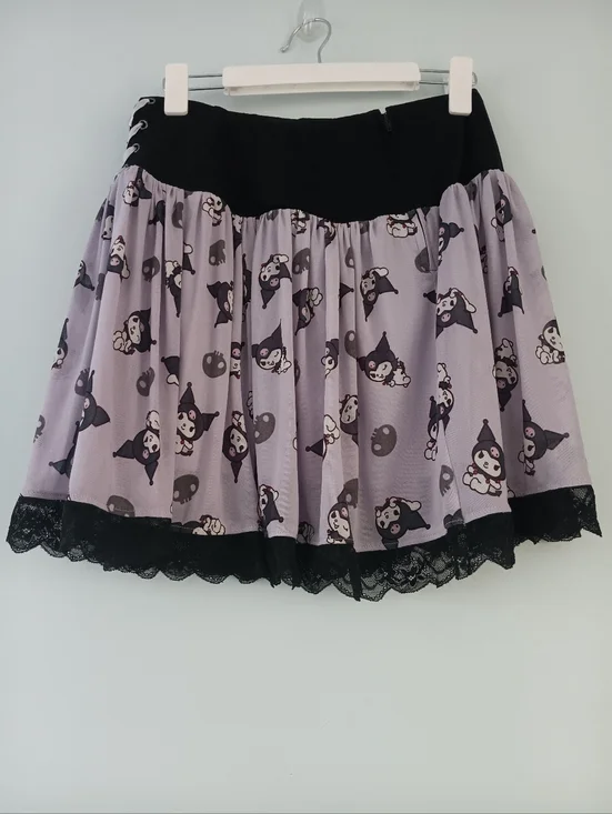 Sanrio Kuromi Lace Up Mini Skirt M Purple Black Ruffle Hem Lace Trim - Picture 3 of 6